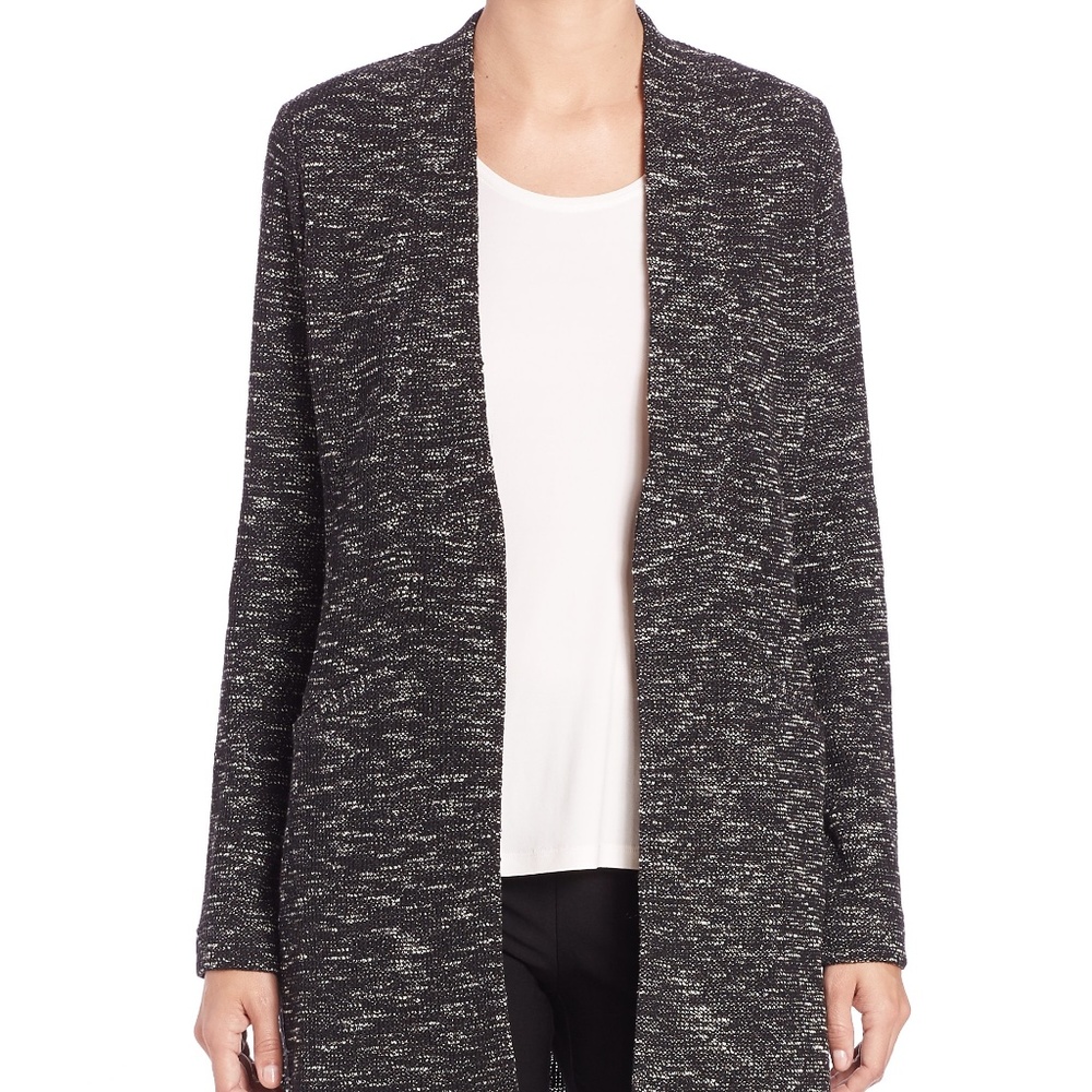 Eileen Fisher Micro Tweed Knit Open Front Jacket L